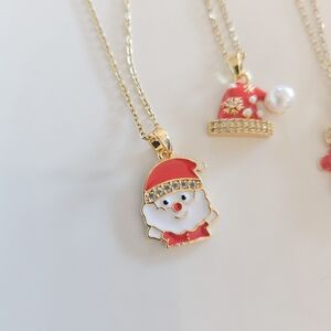 18k Gold plated stainless steel Santa, Hat, and Mitten pendant necklace